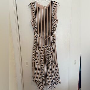 Calvin Klein Striped Asymmetric Belted Dress